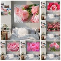 Pink Rose Tapestry Art Printing For Living Room Home Dorm Decor Decor Blanket Knitting  Crochet