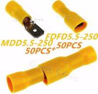 【DT】 hot  100PCS 50set Male/Female Kit Insulated Spade Connector  12-10AWG yellow Insulated Spade Crimp Wire Cable Connector Splice Termin