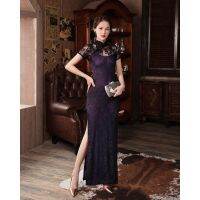 Purple Orange Long Cheongsam Lace Slim Dress Elegant Traditional Evening Dresses Vintage Party Show Costume Qipao