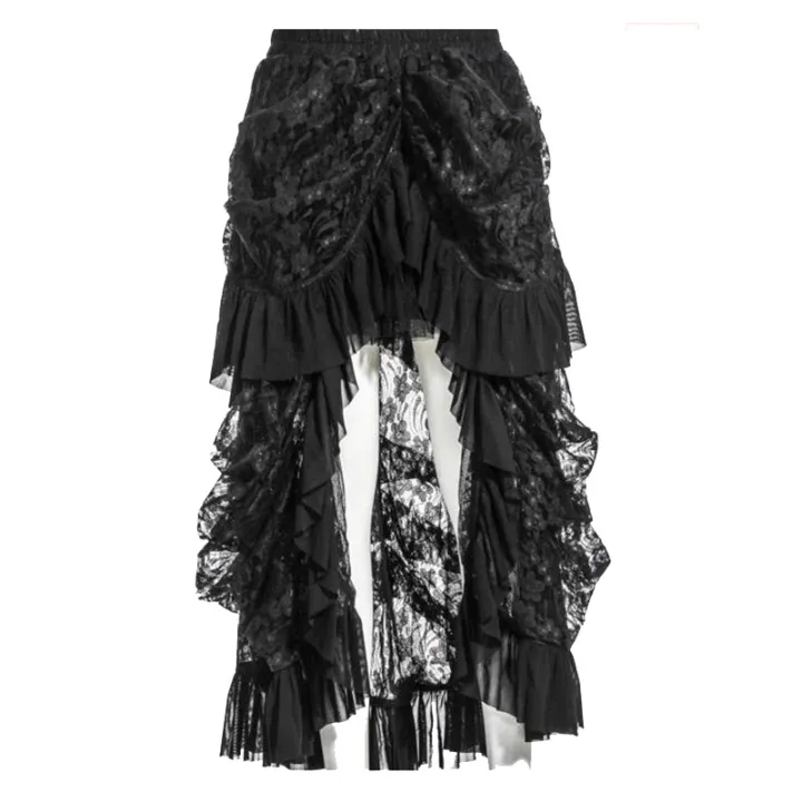 Wechery Gothic Steampunk Long Skirts Female Vintage Ruffles Maxi Skirt