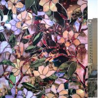 5 Size Privacy Window Film Static Non-adhesive Stained Magnolia Pattern Glass Sticker Blocking