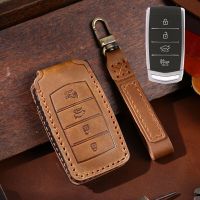 Genuine Leather Car Key Case Cover Fob For Hyundai Genesis G70 G80 G90 2017 2018 2019 2020 Key Protector