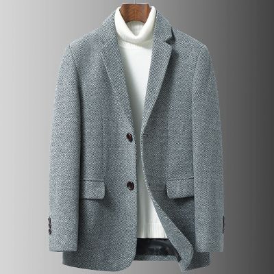 [COD] Mens suits wool blend jacket autumn high-end business casual plaid suit mens quality single