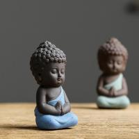 Mini Garden Accessories Buddha Statue Tea Pet Ceramic Feng Shui Miniatures Meditation Garden Decor Sculpture Home Figure