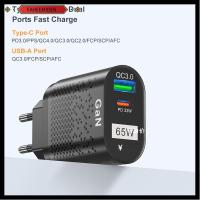 FAHEEMIDEN แบบพกพาได้ PD PD สองพอร์ต ที่ชาร์จด่วน อะแดปเตอร์ชาร์จ 65W Gan ที่ QC3.0