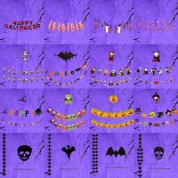 Happy Halloween Banner Hanging Garland Bat Pumpkin Ghosts Spider Banner Garland for Halloween Decorations Kids Child Favors Gift Banners Streamers Con