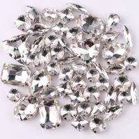 Silver claw setting 50pcs/bag shapes mix clear glass crystal sew on rhinestone wedding dress shoes bag diy trim