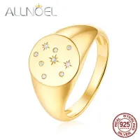 ALLNOEL 2019 New Solid 925 Sterling Silver Ring For Women Zircon Diamond S925 Seal Mark White Gold Real Gold 2 Colors Jewelry