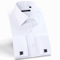 ร้อน, ร้อน★Mens Luxury French Cuff  Dress Shirts Solid Color Spread Collar Long Sleeve Regular-Fit Formal Business Men Twill Shirts(Cufflinks Included) MMSF013