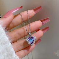 Exquisite 925 Sterling Silver Angel Wings Heart Pendant Necklace for Women Shiny Colorful Crystal Necklace Valentines Day Gift