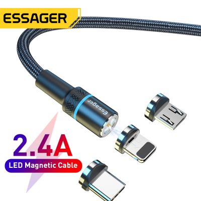 Essager สาย USB หัวแม่เหล็ก LED Fsat Charge,ไมโคร C สำหรับ iPhone Samsung โทรศัพท์ Xiaomi สายชาร์จชนิดแม่เหล็ก