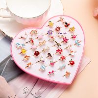 10/36Pcs Hot Sale Kids Cute Cartoon Rings Flower Animal Shape Ring Set Mix Finger Jewelry Creative Accessories Girl Child Gifts