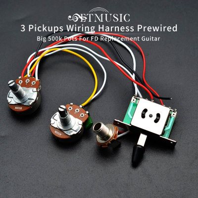 3 Pickup Guitar Wiring Harness Prewired with A500k B500K big Pots 5 Way Switch 1 Volume 1 Tone Black-White Guitar Bass Accessories