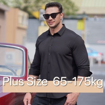 CODTheresa Finger 65-175kg Men Large Size Solid Color Long Sleeve Business Career Thin Shirt