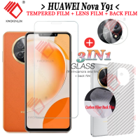 HUAWEI Nova กระจกเทมเปอร์ Y91 3 In 1สำหรับ HUAWEI Nova Y91กระจกนิรภัยแบบเต็มจอภาพกระจกเทมเปอร์ฟิล์มป้องกัน + ฟิล์มป้องกันเลนส์กล้องถ่ายรูป + ฟิล์มหลังคาร์บอนไฟเบอร์ป้องกันแสงสีฟ้า HUAWEI Nova ฟิล์มป้องกันความเป็นส่วนตัว Y91