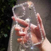 กรณีมุก Rhinestone สำหรับ 11 12 13กรณีศัพท์มือถือสำหรับ 13 12 11 Pro Max สตรีแขวนข้อมือกรณีเชือกสั้น