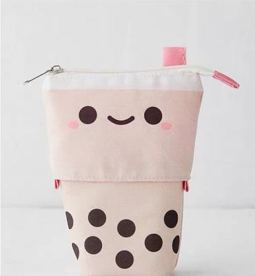 Meow Meow Star Creative Cute Milk Tea Shape Cosmetic Bag Retractable Large Capacity Stationery Bag Student Pink Pencil Bag 【AQUA】☍
