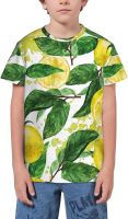 Summer Fruits Watercolor Lemon and Green Leaves T- Shirt Short Novelty for Boys and Girl