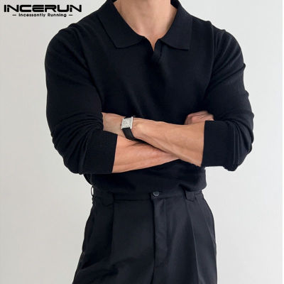 INCERUN เสื้อคอวีแขนยาวสำหรับผู้ชายเสื้อเบลาส์ทำงานเสื้อเสื้อทำงานทางการ