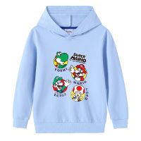 Super Mario Bros ฤดูใบไม้ผลิฤดูใบไม้ร่วงเสื้อกันหนาวหมวกกับกระเป๋าสำหรับเด็กหนุ่มๆสาวๆผ้าฝ้าย100% เสื้อผ้าเด็กแขนยาวการ์ตูนเสื้อยืดเด็กเกาหลี