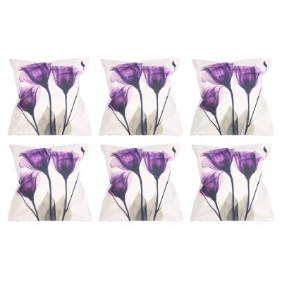 6Pcs 45X45cm Modern Ink Painting Flower Flax Throw Pillow Case Waist Cushion Cover Purple