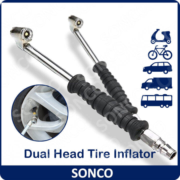 Dual Head Chuck Tire Air Inflator Valve Air Pressure Pen Long Reach Air