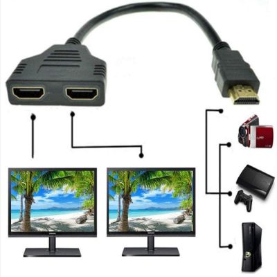 Kabel adaptor Splitter HDMI yang kompatibel 1 laki-laki ke Dual 2 cara perempuan 4K 3D Y kabel Splitter untuk Laptop TV Monitor 1080P 1 in 2 keluar