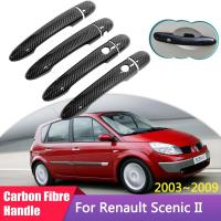 สำหรับ Renault Scenic 2 II MK2 2003 2004 2005 2006 2007 2008สติกเกอร์อุปกรณ์ตกแต่งรถยนต์ฝาครอบมือจับประตูคาร์บอนไฟเบอร์2009