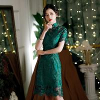 Qipao 2023ใหม่ระดับไฮเอนด์ชุดราตรีลูกไม้คุณภาพสูงเยาวชนชุดเดรสงานเลี้ยงเขียว