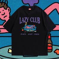 เสื้อยืดฤดูร้อน(พร้อมส่งเสื้อเฮีย) เสื้อ LAZY CLUB ผ้าCotton 100% มีสองสี ทั้งทรงปกติและ OVERSIZEเสื้อยืดพิมพ์ลาย