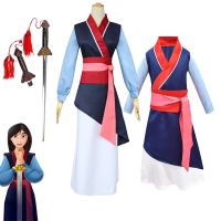 【Ready Stock?】 Anime Hua Mulan Dress Cosplay Princess Costume Kids Women Adults female Chinese style Hanfu Halloween princess