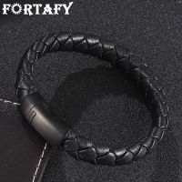 FORTAFY Jewelry Black ided Leather celet Male Fashion Stainless Steel Magnetic Clasp Charm Leather Wristband Gift FR0500