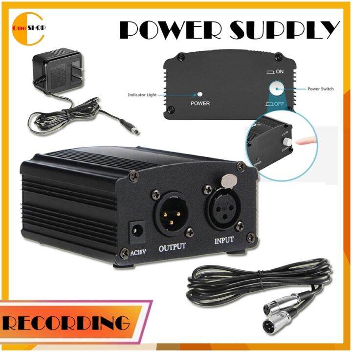 Channel 48V Phantom Power Supply Black Adapter One XLR Audio Cable for