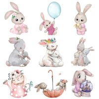 Cute Rabbit Series Kawaii Patches for Clothes Vynil Heat Transfer Thermal Stickers DIY Kids T shirt Iron on for Women Appliqued  Furniture Protectors