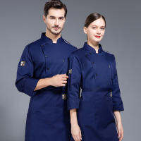 C140ผู้หญิงและผู้ชายครัวร้านอาหารปรุงอาหาร Workwear เชฟเครื่องแบบเสื้อเชิ้ตสีขาวกระดุมสองแถวเชฟแจ็คเก็ตเชฟเสื้อ