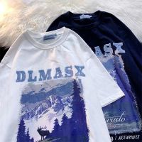 【CW】 2022 pure snow print summer urban leisure men and women couples loose round collar with versatile short sleeves