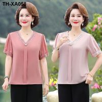 Middle-aged and elderly womens summer t-shirt chiffon shirt mothers short-sleeved 40-50-year-old bottoming shirt large size loose womens top