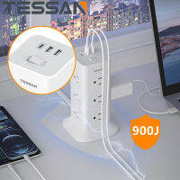 TESSAN Surge Protector Power Supply with Tower พร้อมช่องเสียบ 12 ช่อง 1620W Flat Plug Extension 6 ฟุต 3 พอร์ต USB (USB C 1 ชิ้น) Multi Plug Charging Station สำหรับบ้านเครื่องใช้สำนักงานและสิ่งจำเป็นในหอพัก