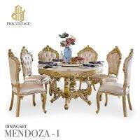 MENDOZA-I DINING SET ชุดโต๊ะอาหารกลม สไตล์หลุยส์ 6ที่นั่ง สีทองเชมเปญ 130ซม รุ่น เม็นโดซ่า-1