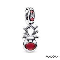 [พร้อมส่ง สินค้าแท้ ?] Pandora Christmas reindeer sterling silver dangle with clear and red cubic zirconia and frosted r