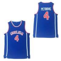 BG บาสเก็ตบอล Jugoslavija 4 Drazen เย็บปักเสื้อเจอร์ซีย์ Petrovic ราคาถูกคุณภาพสูงกลางแจ้งกีฬาสีฟ้า2023ใหม่