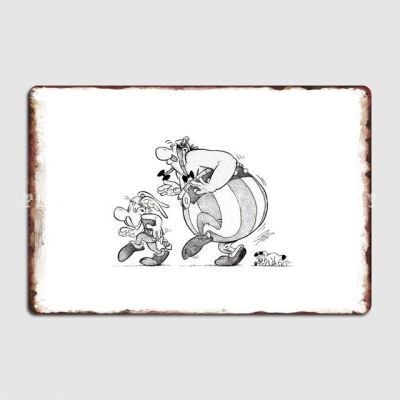 ภาพวาดป้ายประดับผนังโลหะ Asterix และ Obelix ปรับแต่งโปสเตอร์ป้ายดีบุกห้องครัวสติ๊กเกอร์ตกแต่งผนัง