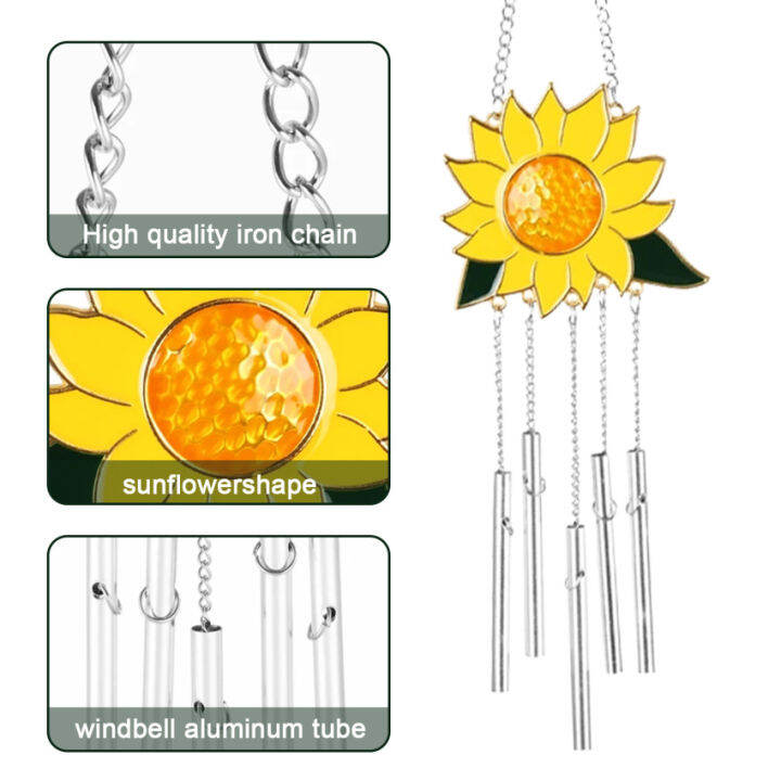 sunflowers-ระฆังลม-ประดับสวนหน้าต่างดอกไม้โลหะสำหรับแขวนไว้ในสวนกลางแจ้ง