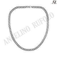 ANGELINO RUFOLO Necklace ดีไซน์ 8 mm. Curb Chain สร้อยคอ Stainless Steel 316L(สแตนเลสสตีล)คุณภาพเยี่ยม สีเงิน