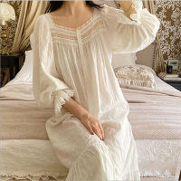 Princess Vintage White Color Full Sleeves Nightgown Women Autumn Pure Cotton Long Night Dress Girls Soft Home Dress New