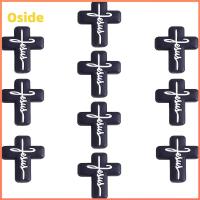 OSIDE 10 Piece 1.16X0.85นิ้ว ลูกปัดซิลิโคนศาสนาสีดำ สีดำสีดำ ซิลิโคนทำจากซิลิโคน ลูกปัดซิลิโคนโฟกัสพระเยซูศรัทธา ประณีตและน่าสนใจ รูปร่างไขว้กัน ลูกปัดซิลิโคนไม้กางเขนน่ารัก สำหรับผู้หญิง