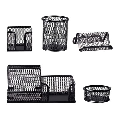 5 Pcs Mesh Desk Pen Organizer Set - Round Pen Organizer for Desk, Pen Holder Set, Pen Desk Organizers and Storage