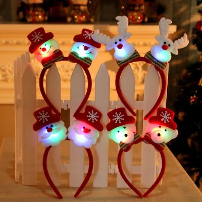 Lovely Christmas Santa Reindeer Snowman Bear LED Light Headband Hair Band Lightening Double Head Xmas Decoration Red New Years E