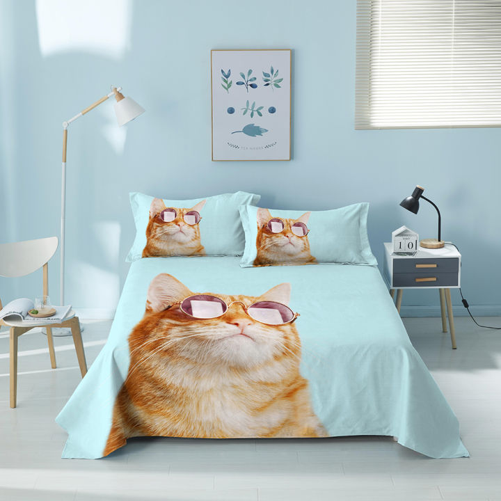 สัตว์พิมพ์แผ่นเตียงแมวแบบแผ่นแบนแผ่นเตียงโพลีเอสเตอร์ขนาดควีนไซส์สิ่งทอที่บ้านสำหรับผู้ใหญ่
