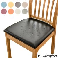 PU Waterproof Seat Cushion Cover for Dining Room Home Decor Spandex Stretch Chair Covers Removable Solid Color Chair Protector Sofa Covers  Slips